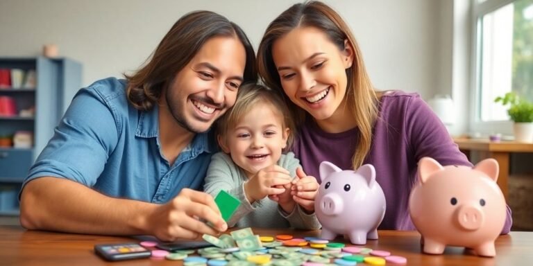 Parent and child learning about money together.