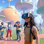 Colorful avatars in a dynamic virtual reality environment.